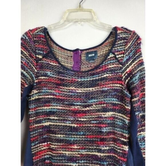 Maeve Anthropologie Womens BOHO Sweater Dress Small Navy Knit Textured Tweed - Picture 3 of 10
